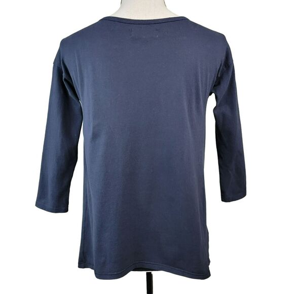 Hollister Sharkbite Top‎ Juniors Sz XS Navy Blue Logo 3/4 Sleeve Knit Shirt - Picture 5 of 6